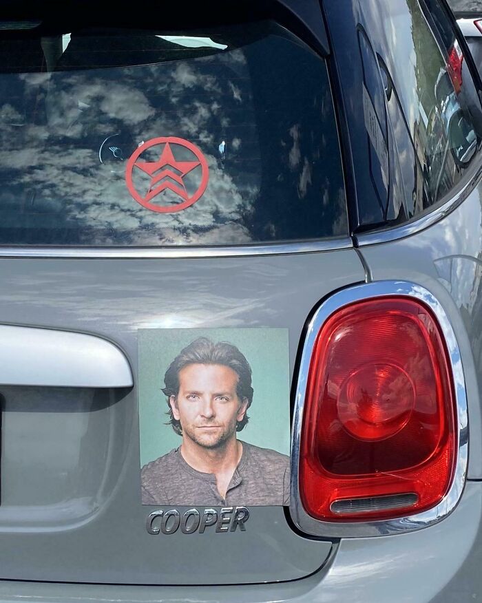 Bradley Cooper Bumper Sticker On A Mini Cooper