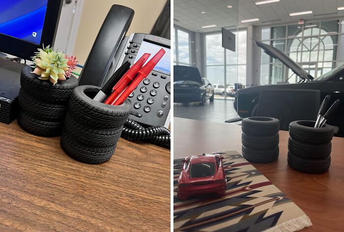 "Pimp Your Desk" With This Tire Shaped Planter Pencil Holder