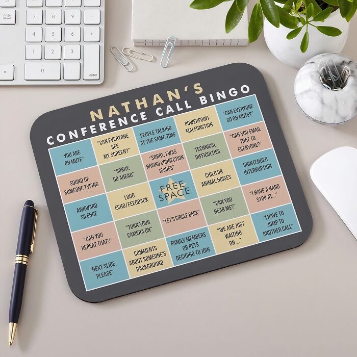 This Personalized Conference Call Bingo Mouse Pad Will Turn Those Mind-Numbing Meetings Into A Game Of Chance