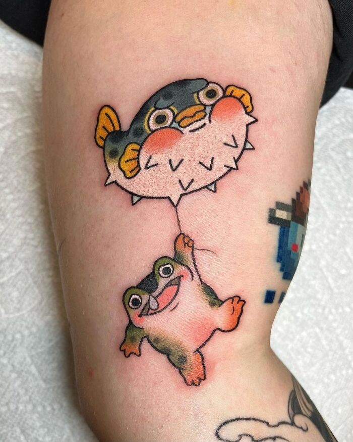 Frog And Pufferfish Balloon By Ray At Mytattoo In Alhambra, Ca