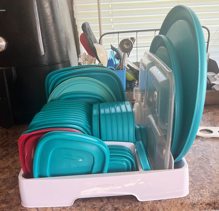 Finally, A Way To Tame The Wild Beast That Is Your Tupperware Cabinet! This Food Container Lid Organizer Will Bring Order To The Madness