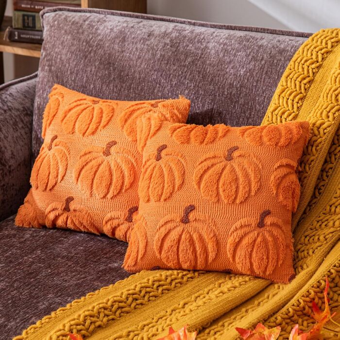 Pumpkin Spice And Everything Nice! These Pumpkin Pillow Covers Will Give Your Couch The Ultimate Fall Makeover