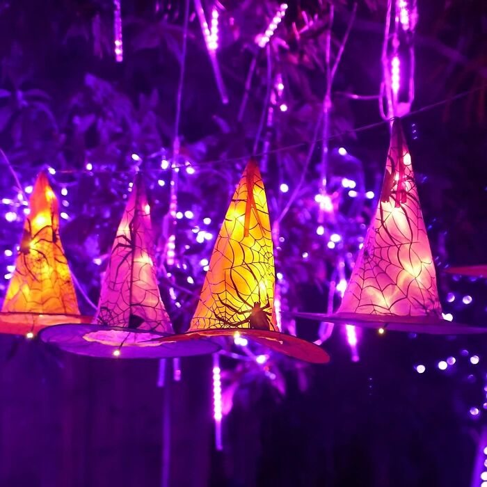 Get Ready To Conjure Up Some Spooky Vibes With These Charming Hanging Witch Hat String Lights – They're The Perfect Way To Add A Touch Of Hocus Pocus To Your Halloween Decor