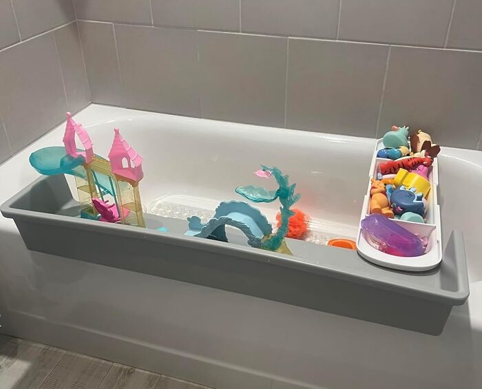 Turn Bath Time Into Fun Time With Bathtub Splash Guard Play Shelf: Keeps The Water In And Toys Within Reach For Endless Play