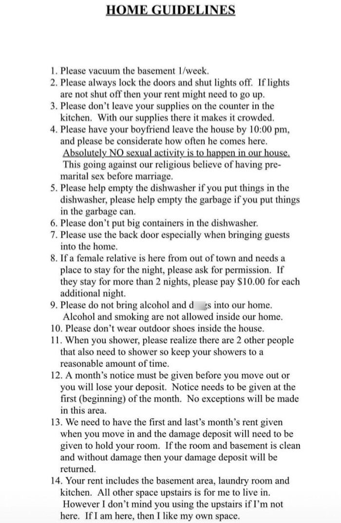 "My friend just received some questionably specific house rules from her landlord after signing!" - QuantumAnti