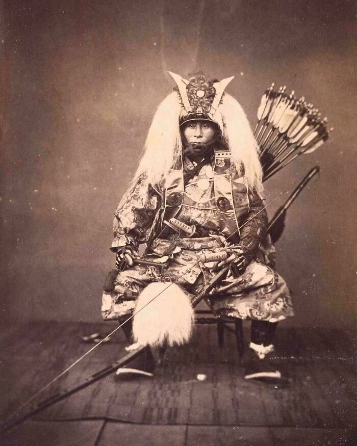 A Samurai With Long Bow, From Satsuma Domain. Japan, 1860