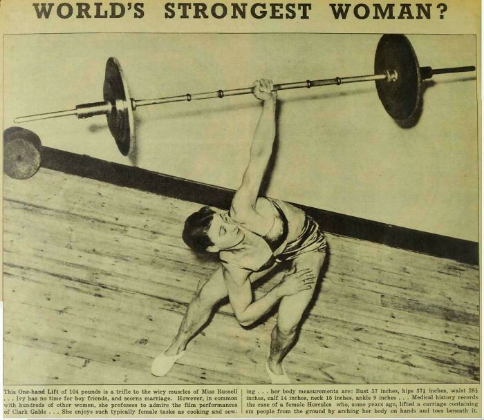 Athelte Ivy Russell (Surrey, England 1907) Does A Bent Press With 47 Kilos At 57 Kilos Herself., Around 1930s