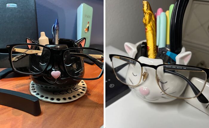 Your Glasses Are Feline Fine Resting On This Purr-Fectly Adorable Glasses Stand And Pencil Holder