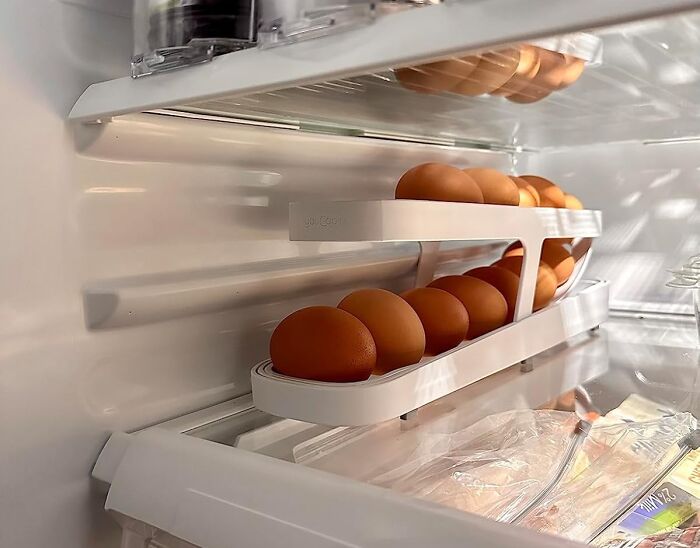 No More Eggsplosions In Your Fridge! Keep Your Eggs Organized And Accessible With This Rolldown Egg Dispenser