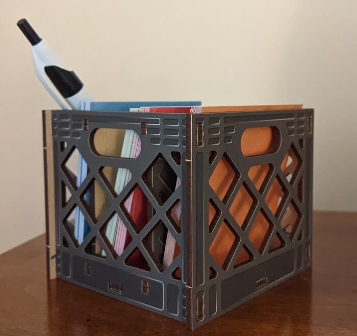 Desk Looking A Little Blah? Add Some Retro Charm (And Serious Organization) With This Milk Crate Notecard Holder!