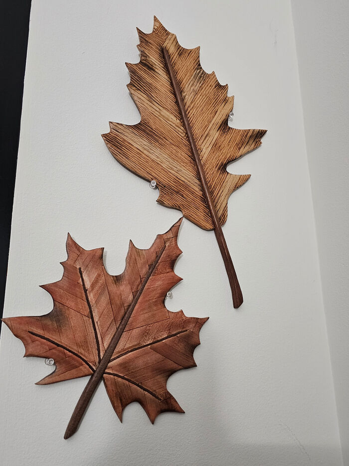 Side Quest From Scrap Bin: Oak Leaf Made Of Oak, And Maple Leaf Made Of Maple