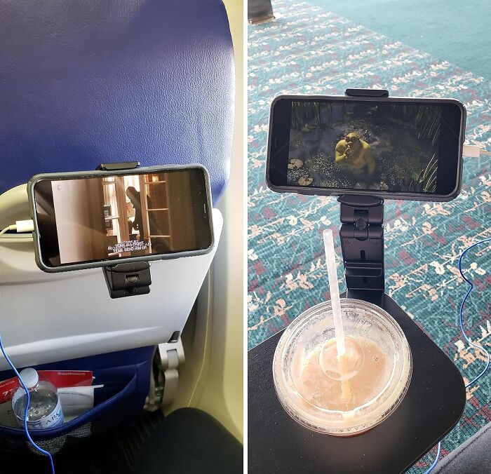 Neck Cramps From Staring At Your Phone On Flights? We Feel You. This Phone Holder Mount Will Save You On Your Chiro Bill