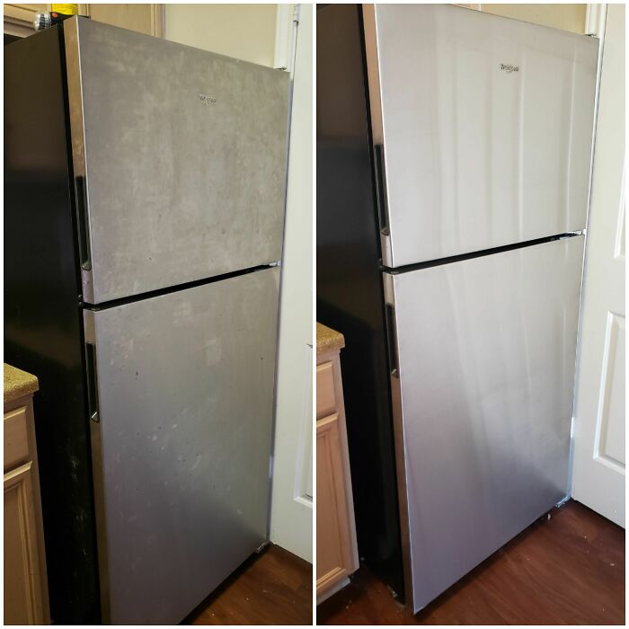 Thank You Guys For Introducing Me To Bar Keeper's Friend! Stainless Steel Fridge Before And After