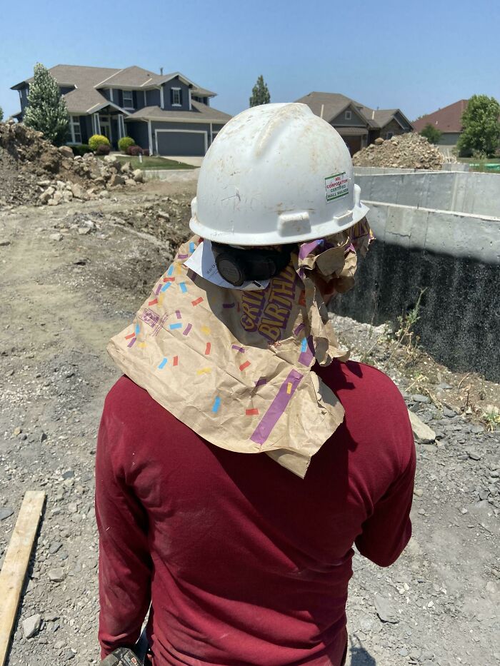 McDonald's Bag As A Sun Shield To Keep From Getting A Redneck