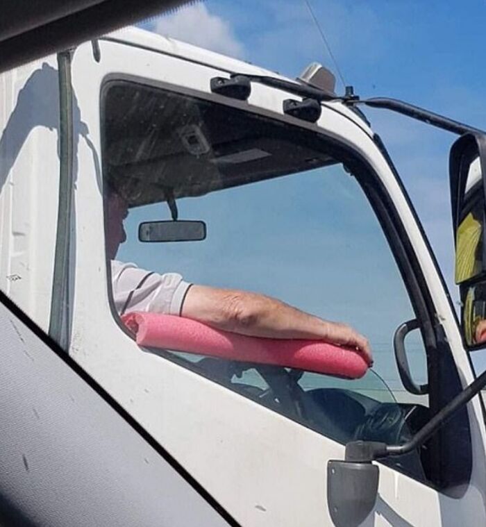 Australian Innovation. Slice The Middle Of A Pool Noodle And Slide It Over The Window Glass To Use As An Armrest While Driving