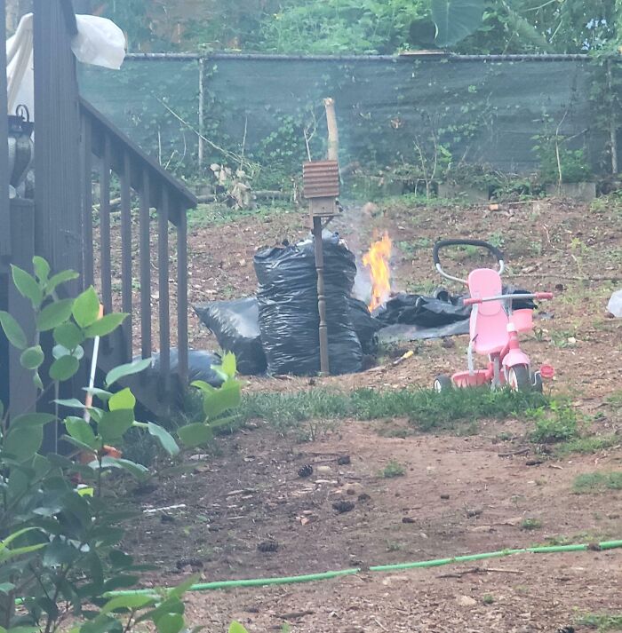 Woke Up This Morning To My Neighbor Burning Heaps Of Plastic Garbage