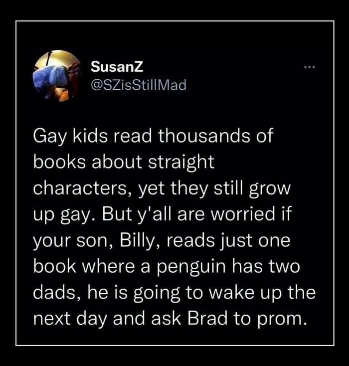 Funny post about concerns over children's book themes and their impact, highlighting irony and humor.