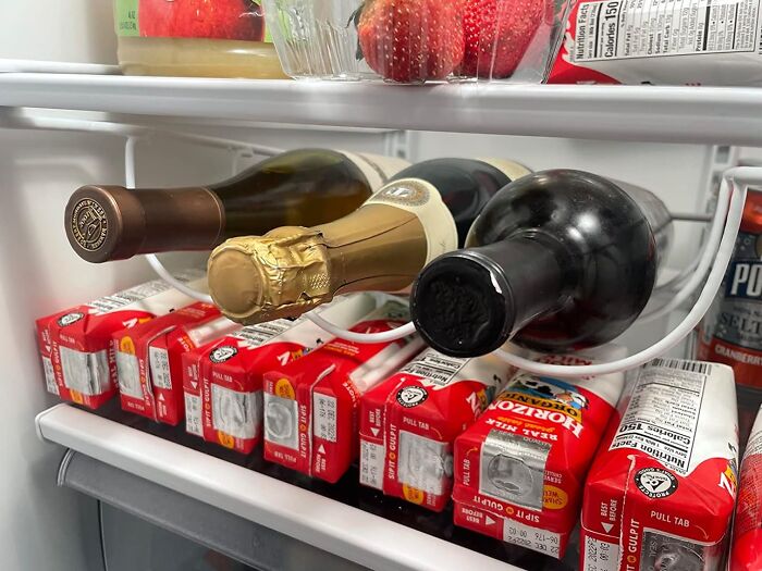 Finally, A Way To Keep Your Vino From Rolling Around Like A Bowling Ball In Your Fridge! This Fridge Wine Rack Will Keep Your Bottles Organized And Chilled To Perfection