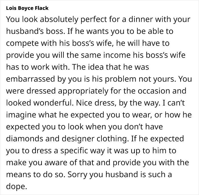 “My Husband Said I Embarrassed Him With My Look At Dinner With His Boss’ Family”