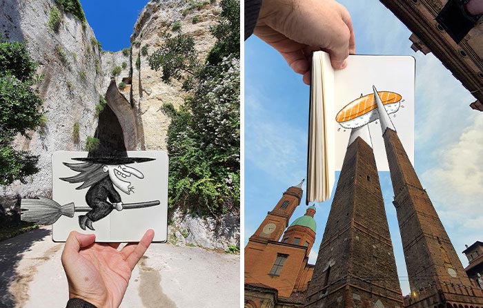 Artist Transforms Reality Into Art With These Mind-Bending Sketch-Photo Combinations (43 New Pics)