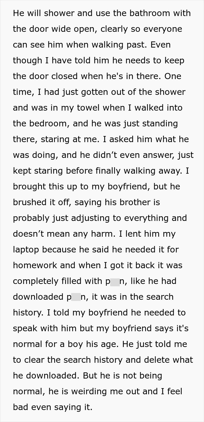 GF Complains That BF's 11YO Brother's Behavior Is Creepy, He Says She's Overreacting