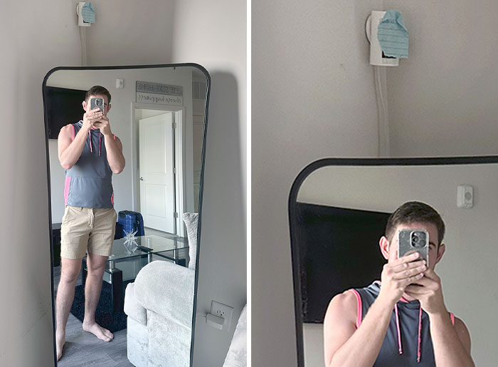 Airbnb With “Motion Detector” Ring Camera Above A Full Length Mirror. $500 For Tampering With Or Unplugging It. Good Thing I Have Post-It Notes