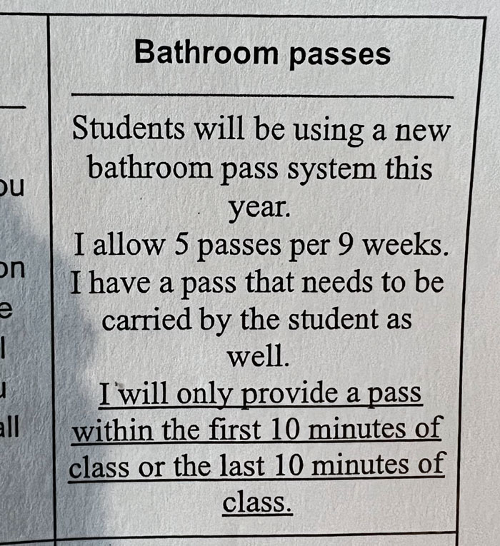 Bathroom Pass In An American School. I Mean, I Get It, Kids Take Advantage, But This Is Too Much