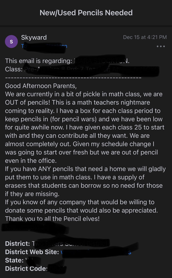 My Daughter’s School Asking For New Or Used Pencils. How Have We Gotten To This Point? We Are Failing At A Fundamental Level