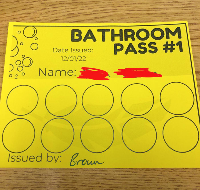 Bathroom Passes. Each Circle Represents One Pass, We Get One Of These Papers Per Semester. To Get More, We Have To Arrange An Appointment With The Administration