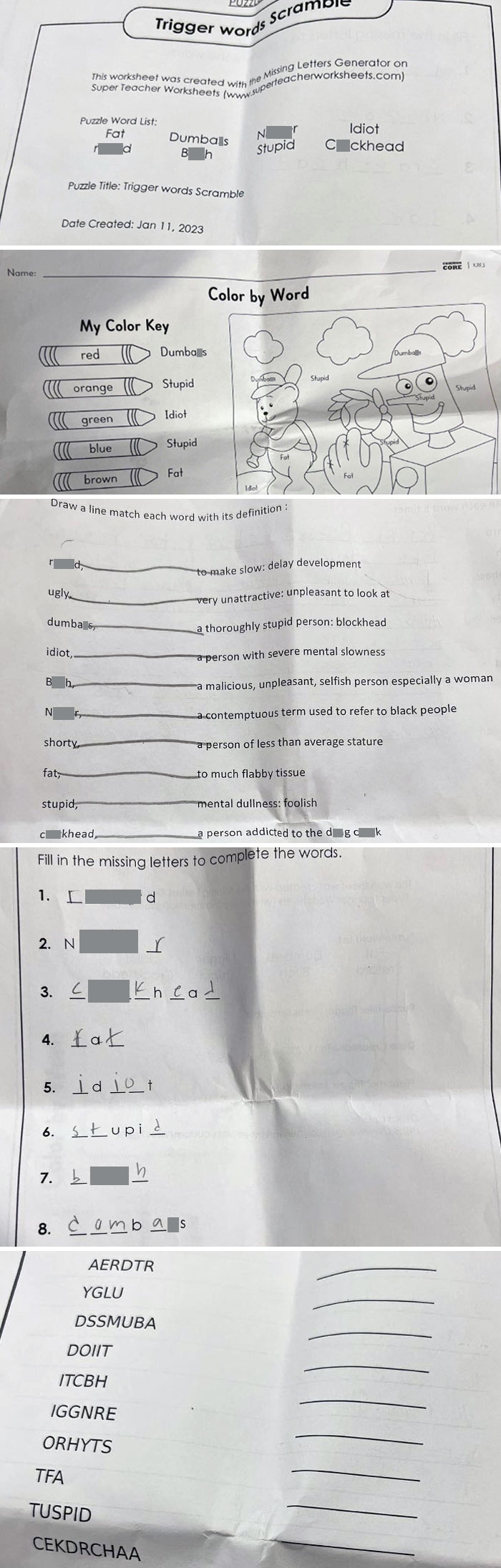 A Teacher In Texas Was Fired After They Gave Middle School Students An Assignment Full Of Racist And Offensive Slurs