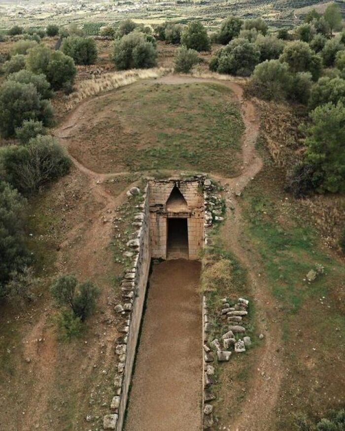 Aerial View Of The Mycenaen Tomb Known As The "Treasury Of Atreus", Mycenae, Peloponnese-Greece, 1250 Bc