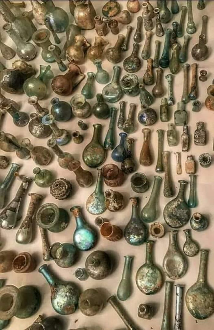 Ancient Roman Glass Bottles. Different Shapes And Design