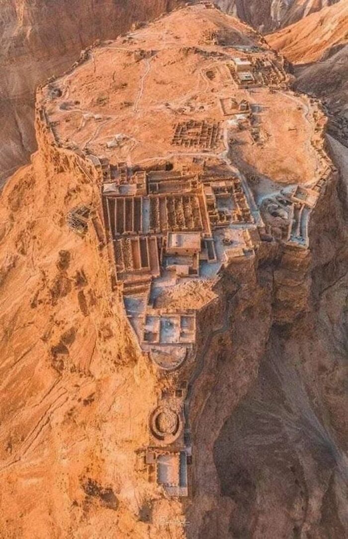 A Bird’s Eye View Of Masada, Built By Herod The Great As A Palace Complex On An Isolated Rock Plateau In The Judea Desert