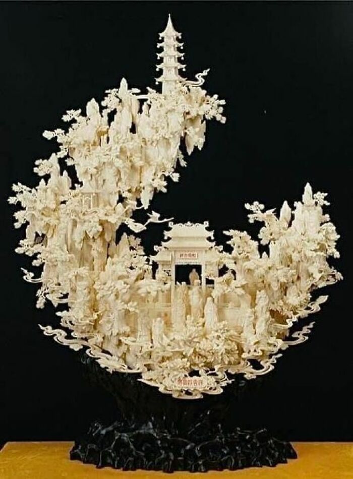 This Beautiful Piece Was Carved By Hand From Camel Bone Depicting Kwanyin Mountain, C 1800, Chinese