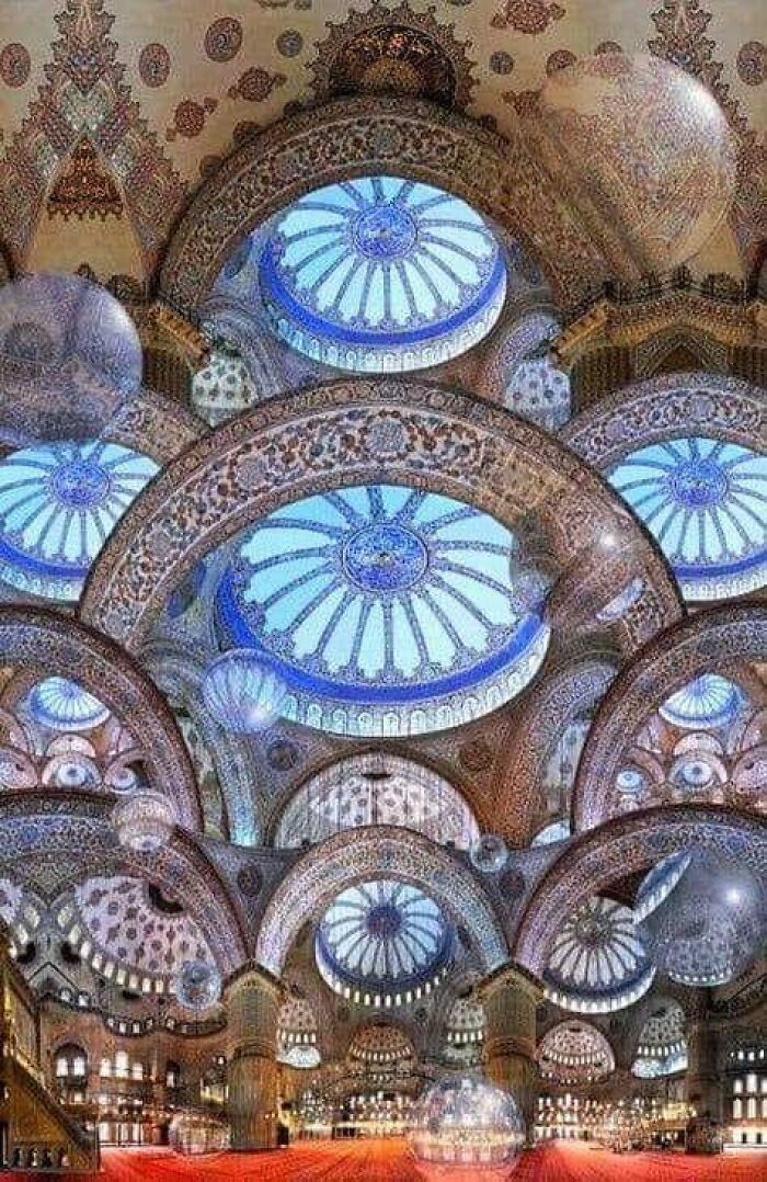 Inside The Historic Blue Mosque, Istanbul, Turkey Built By Sultan Ahmed I In 1609-1616