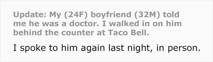 Woman Is Flabbergasted After Spotting Her Ivy League Doctor BF Actually Working In Taco Bell 