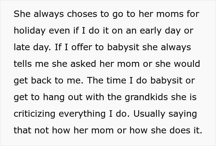 Text discussing a grandparent's challenges in spending time with grandkids, feeling criticized for their approach.