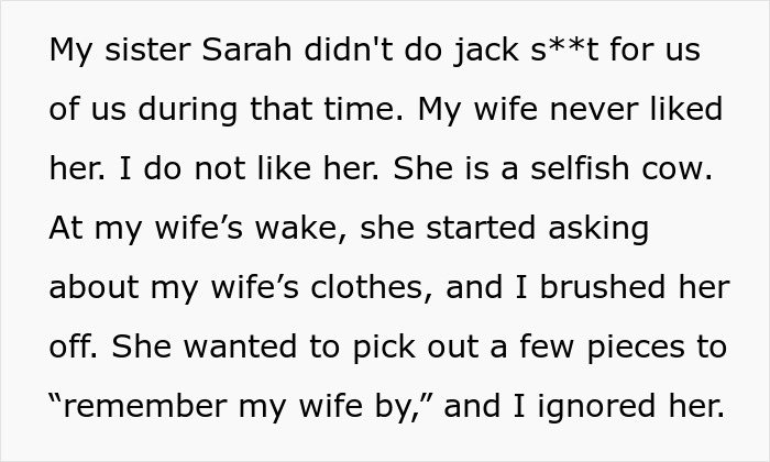 Guy Shocked At Sisters Audacity After His Wife Dies: "She Is A Selfish Cow"