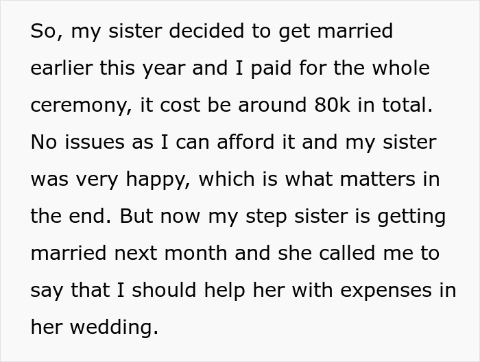 Guy Refuses To Fund Stepsister’s Wedding, Calls Out Mom’s Choices When She Protests