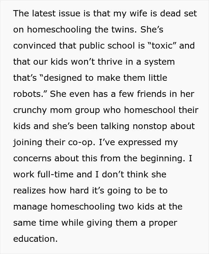 Husband Enrolls Kids In Public School After "Crunchy Mom" Fails At Homeschooling