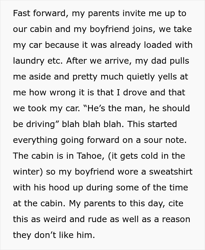 Text excerpt about parents giving a daughter an ultimatum to choose them or her boyfriend.