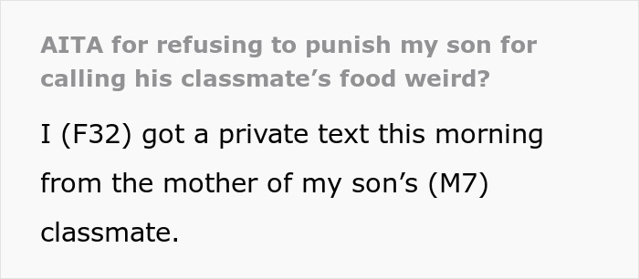 Mother Thinks Her Son Bullying Classmate About Her "Weird" Lunch Is Normal, Gets A Reality Check