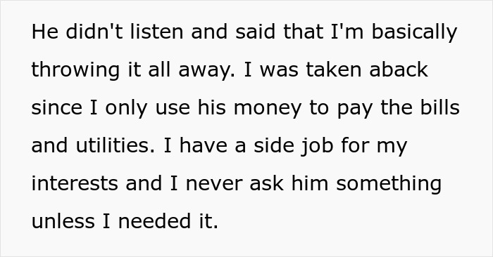 Stay-At-Home-Wife Stops Using Husband’s Gifts After His Remark About Her Wasting His Paycheck