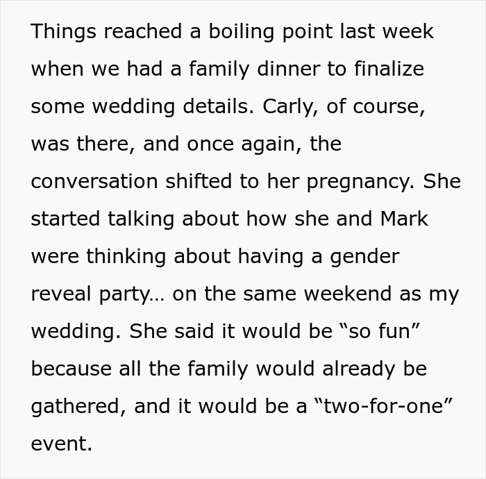 Pregnant Sister Plans Her Gender Reveal On Woman’s Wedding Weekend, Gets Uninvited