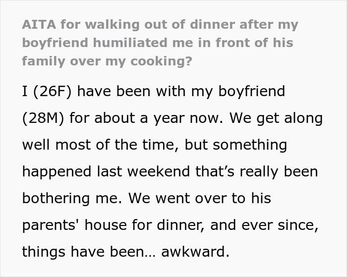 BF Keeps Mocking GF’s Cooking In Front Of His Family, Gets Mad When She Jokes On Him In Response