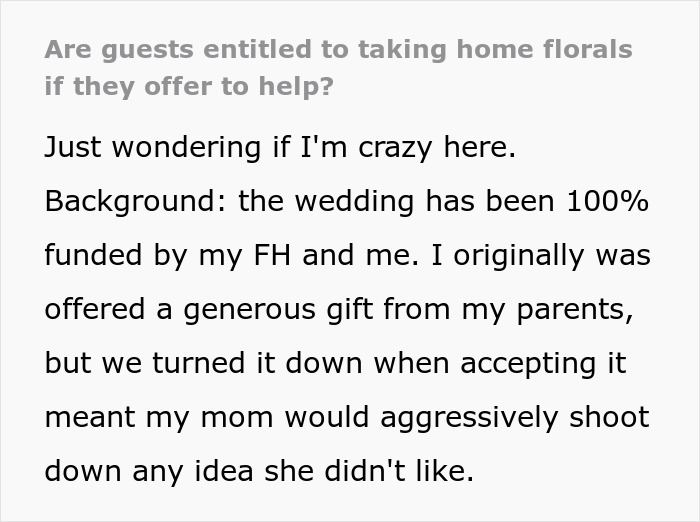 Mom Demands Wedding Centerpieces Go To Her Friends, Daughter Is Taken Aback