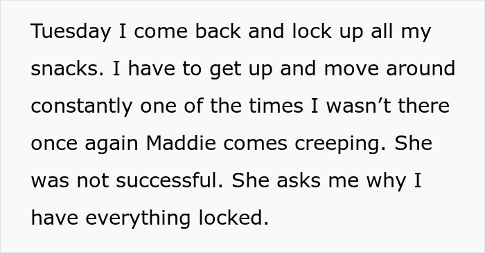 Woman Tired Of Office Food Thieves Locks Her Snacks Up, Gets Confronted By One Of Them