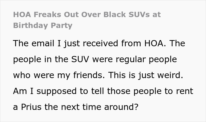 HOA Reprimands Man For Having Guests With Black SUVs, Apologizes After Seeing His Post Online