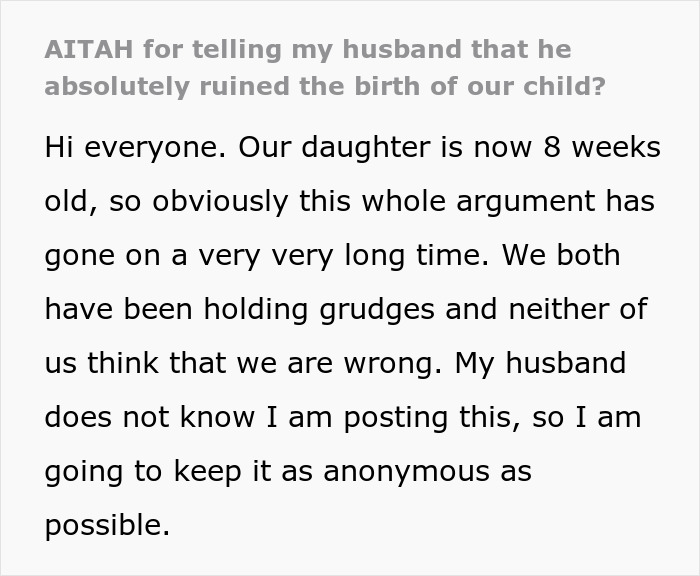 “[Am I The Jerk] For Telling My Husband That He Absolutely Ruined The Birth Of Our Child?”