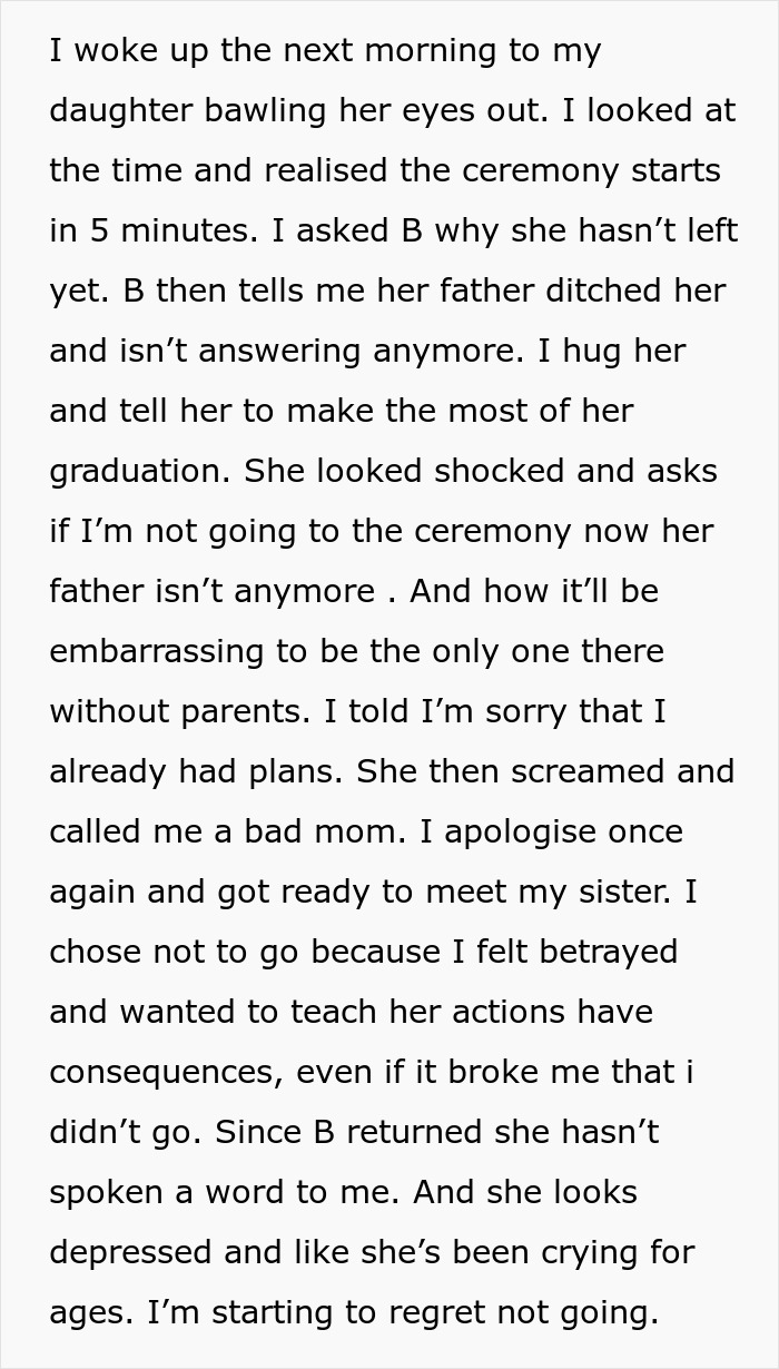 Mom Asks If She’s Wrong For Ruining Daughter’s Graduation To Teach Her A Lesson After A Betrayal